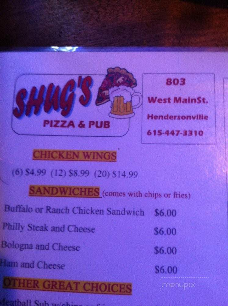 Shug's Pizza and Pub - Hendersonville, TN menu_pic