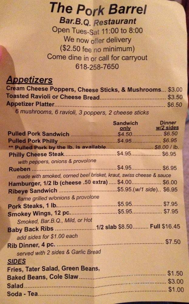 The Pork Barrel - Cottage Hills, IL menu_pic