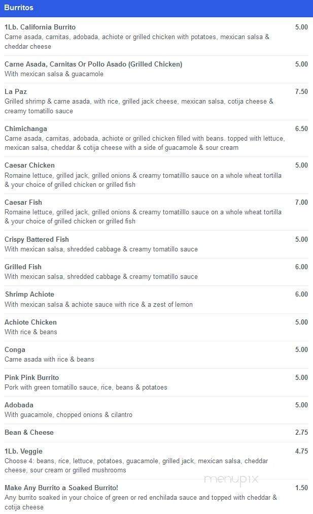 Sonora Mexican Food - El Cajon, CA menu_pic