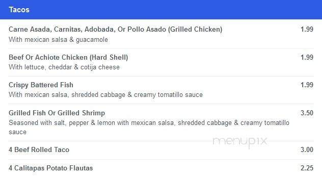 Sonora Mexican Food - El Cajon, CA menu_pic