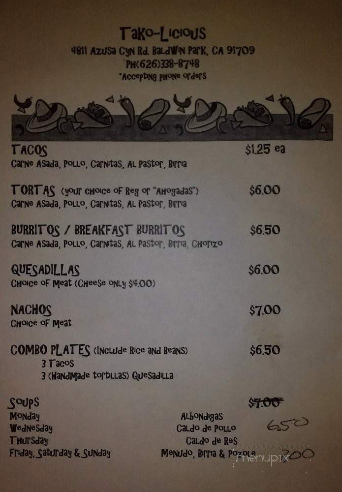 Tako-licious - Baldwin Park, CA menu_pic