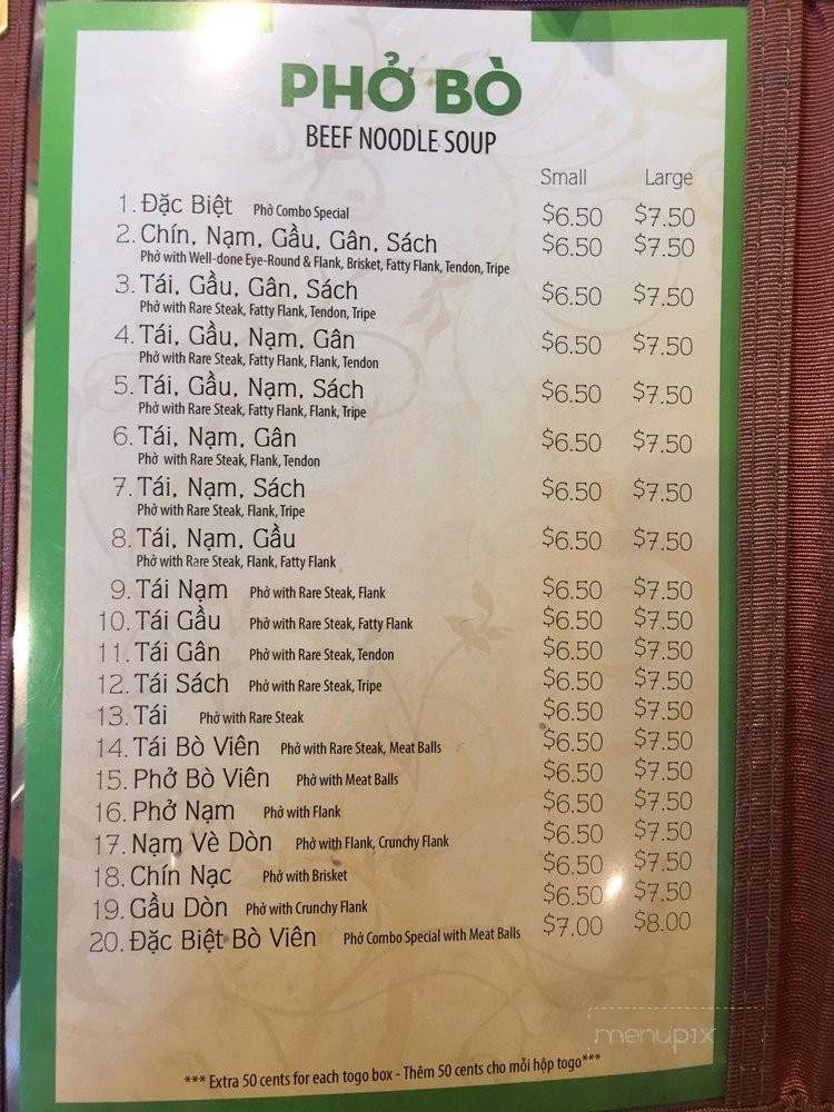 Pho Thien Kim - Westminster, CA menu_pic