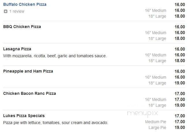 Luke's Pizzeria - Bronx, NY menu_pic