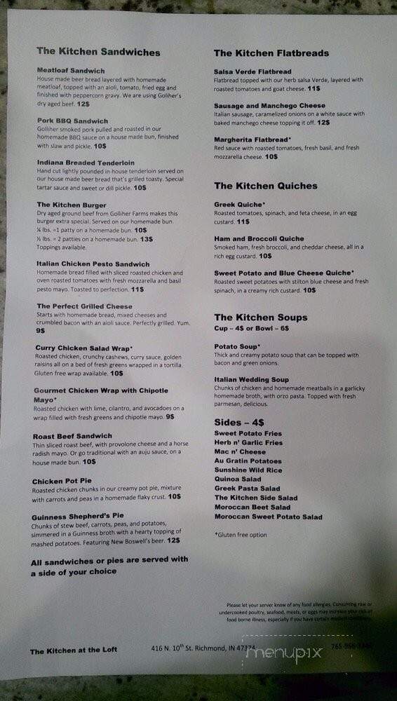 The Kitchen At The Loft - Richmond, IN menu_pic