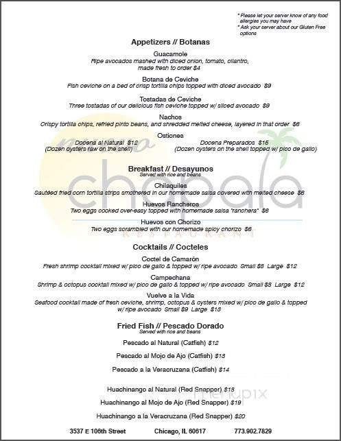 Nuevo Chapala Restaurant - Chicago, IL menu_pic