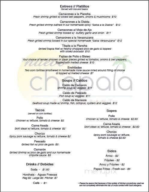 Nuevo Chapala Restaurant - Chicago, IL menu_pic