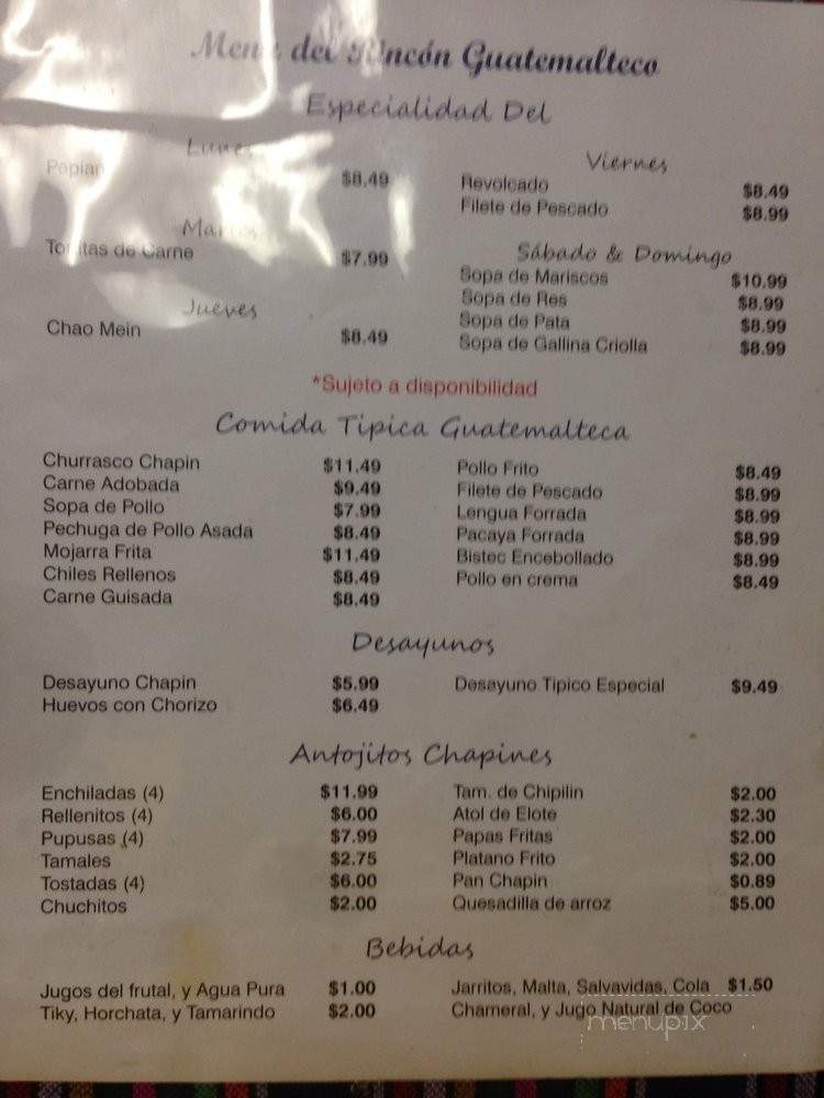 Rincon Guatemalteco - Tampa, FL menu_pic