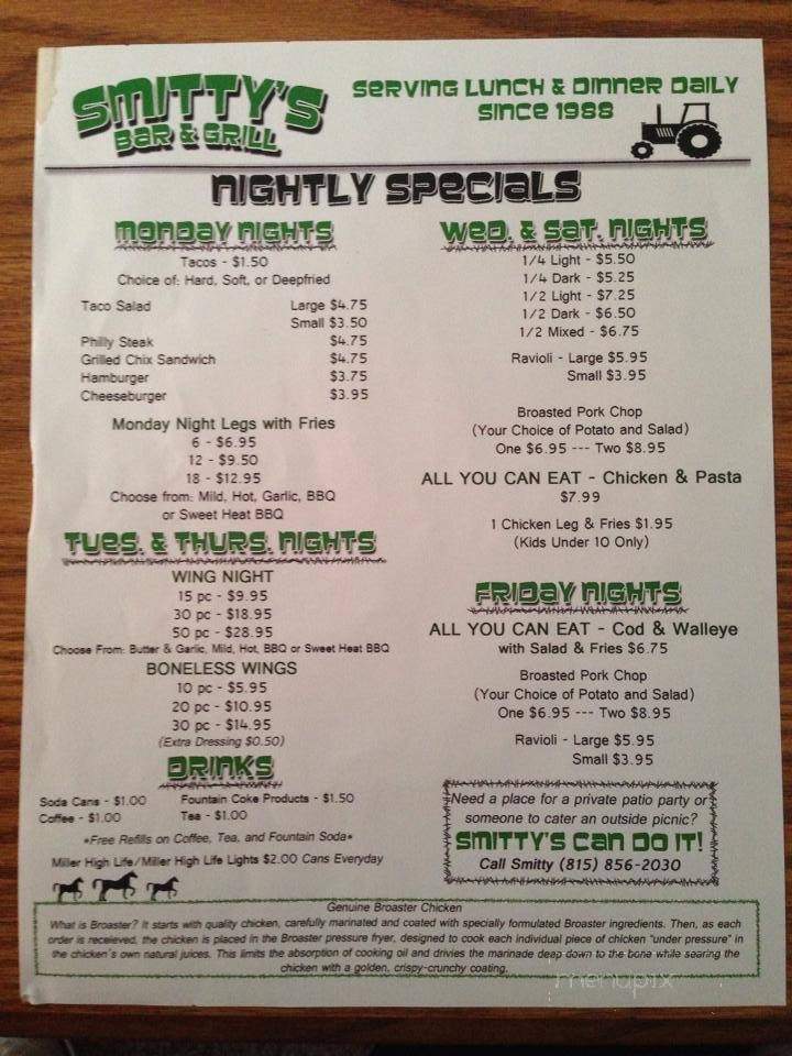 Smitty's Bar & Grill - Leonore, IL menu_pic