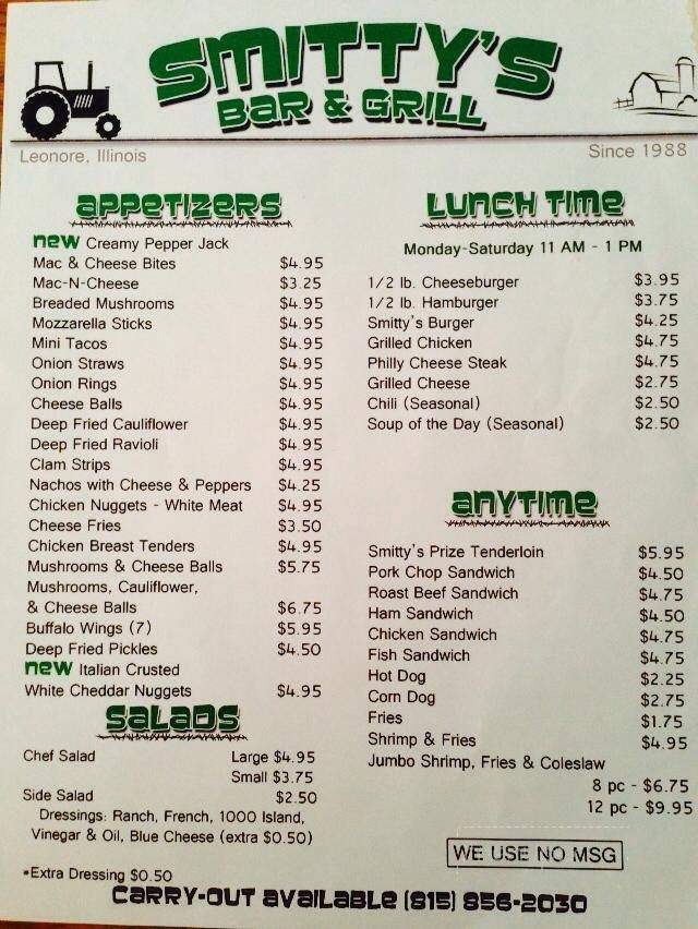 Smitty's Bar & Grill - Leonore, IL menu_pic