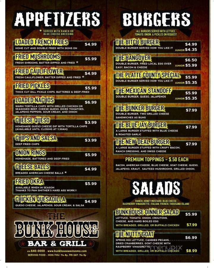 The Bunk House - Weston, MO menu_pic