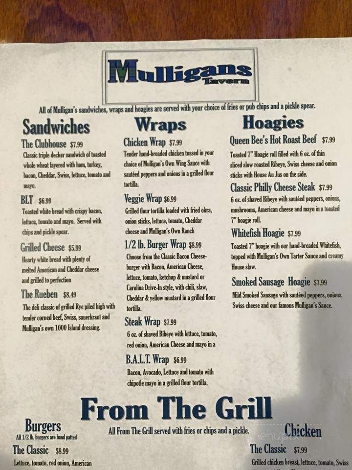 Mulligan's Tavern - Lenoir, NC menu_pic