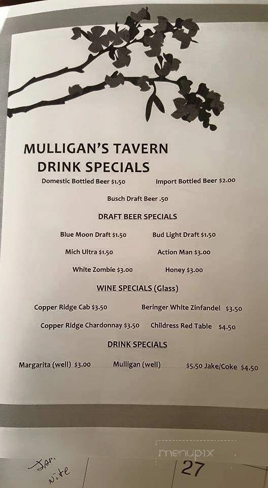 Mulligan's Tavern - Lenoir, NC menu_pic