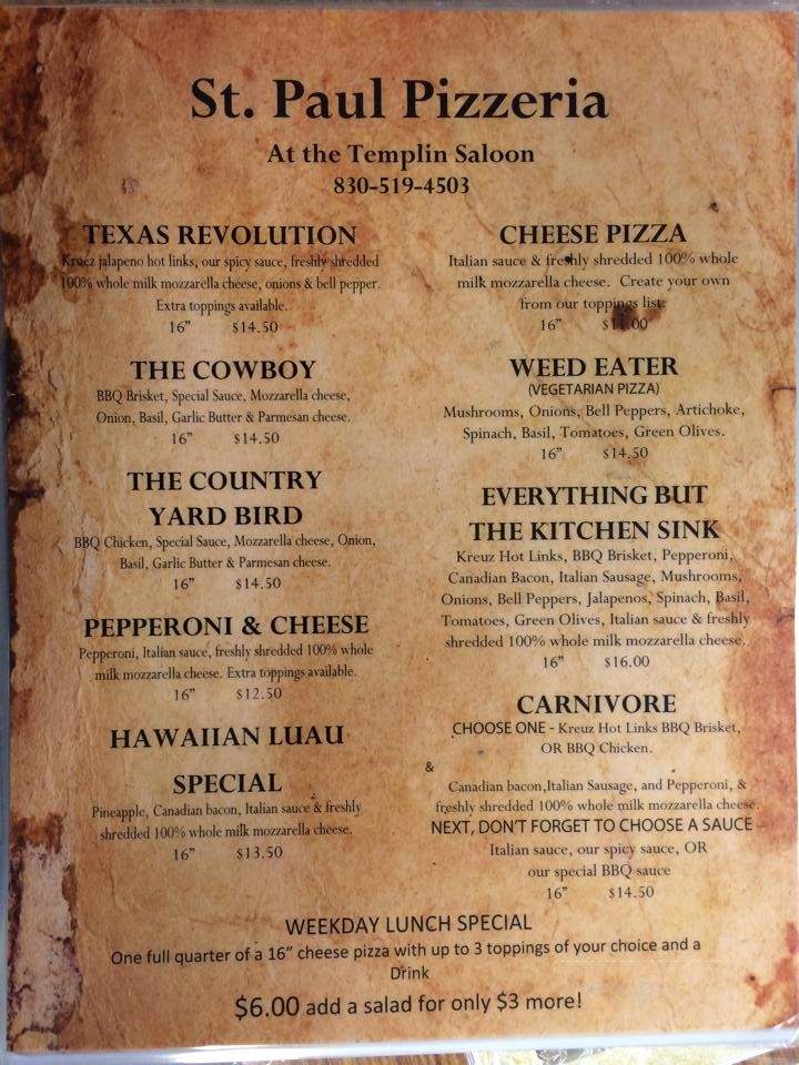 St Paul Pizzeria - Gonzales, TX menu_pic
