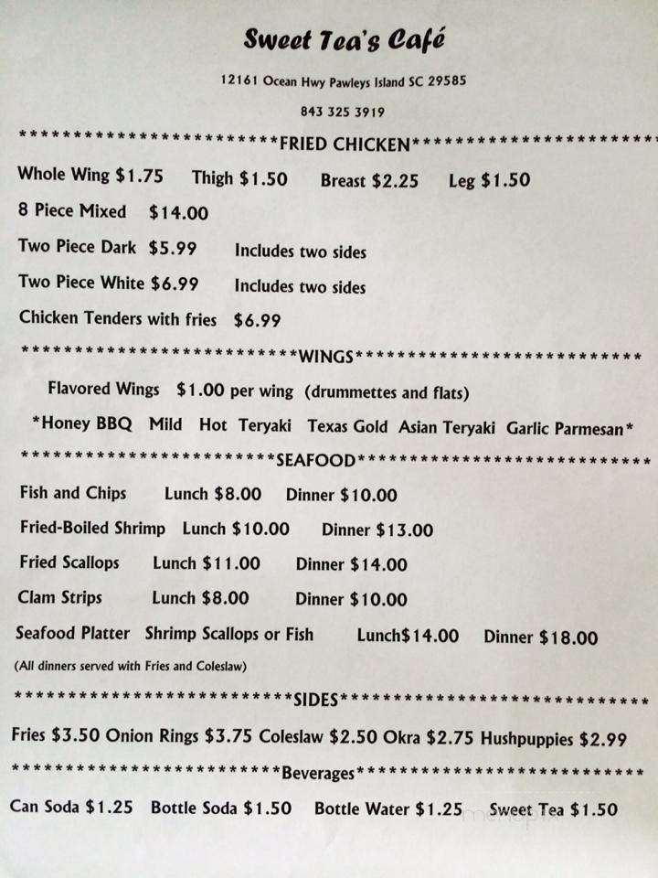 Sweet Teas - Pawleys Island, SC menu_pic