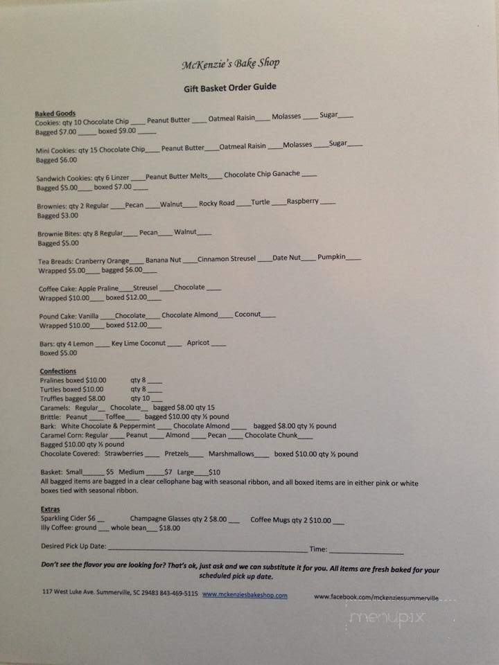 McKenzie's Bake Shop - Summerville, SC menu_pic