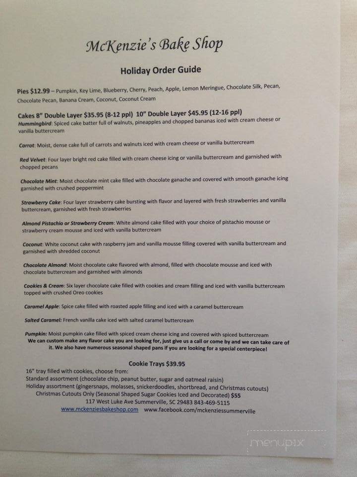 McKenzie's Bake Shop - Summerville, SC menu_pic