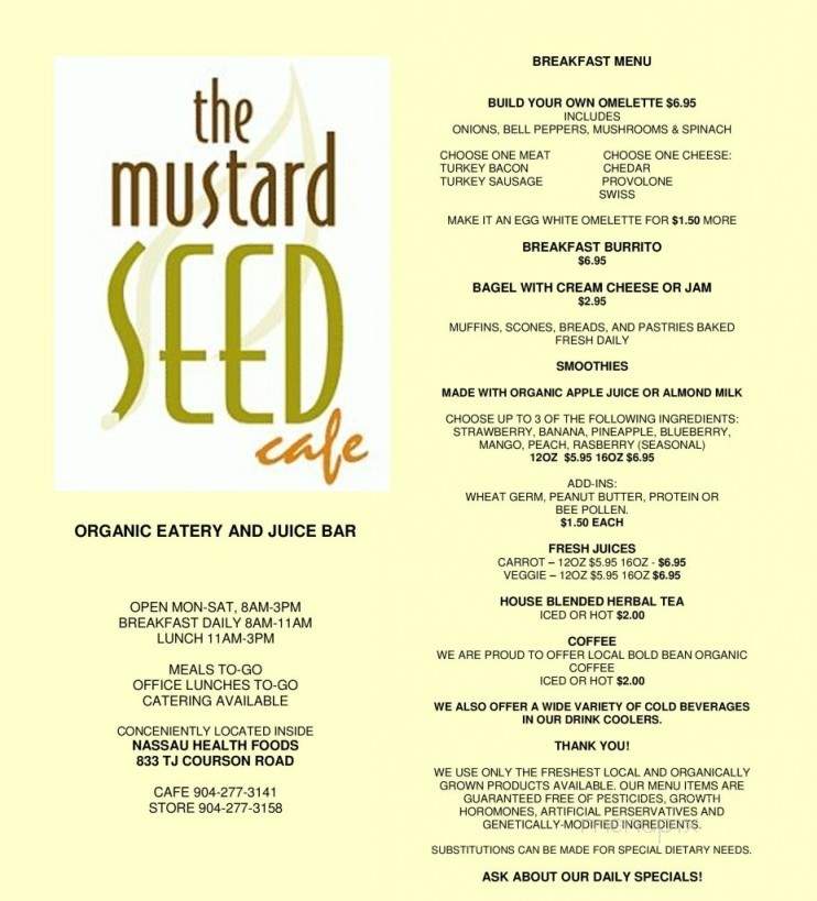 The Mustard Seed Cafe - Fernandina Beach, FL menu_pic
