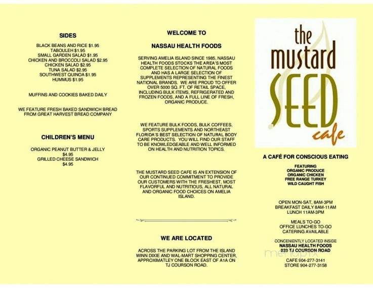 The Mustard Seed Cafe - Fernandina Beach, FL menu_pic