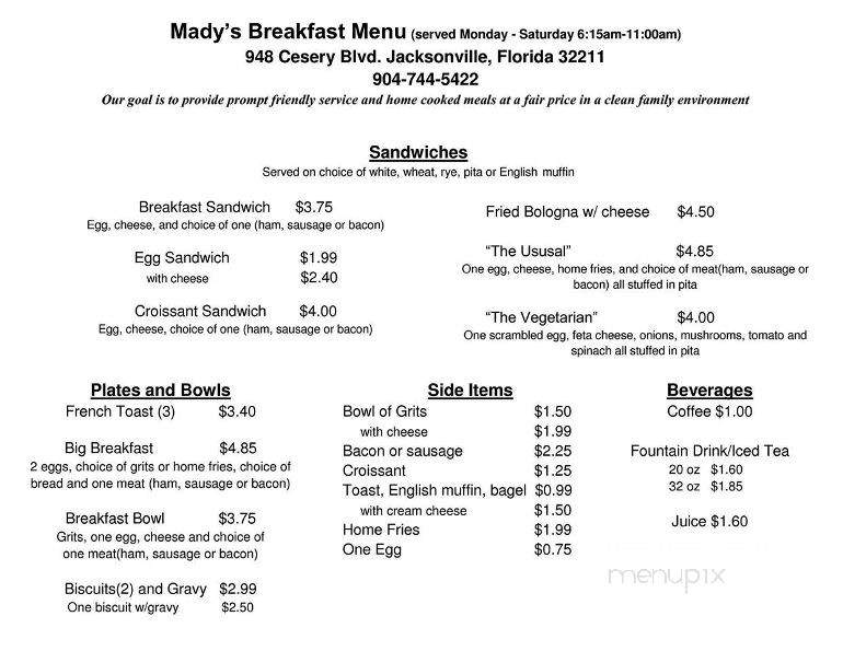 Mady's - Jacksonville, FL menu_pic