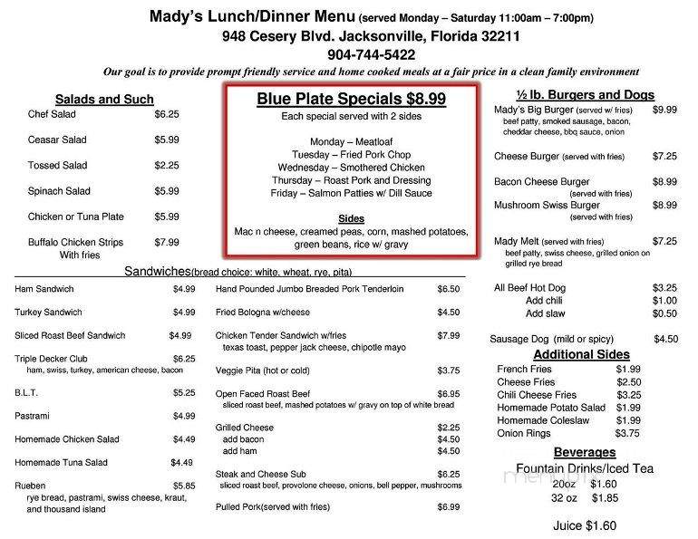 Mady's - Jacksonville, FL menu_pic