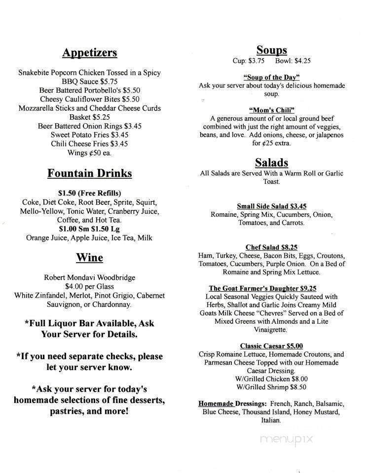 Iron Horse Restaurant & Bar - Chassell, MI menu_pic