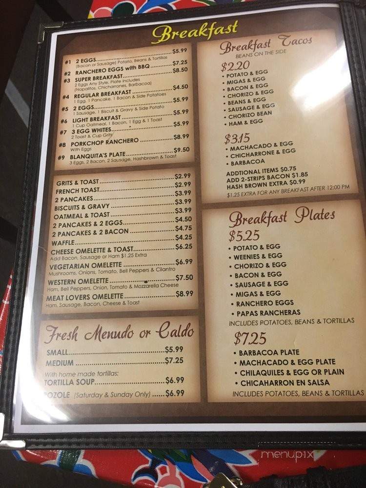 Blanquita's Mexican Restaurant - Harlingen, TX menu_pic
