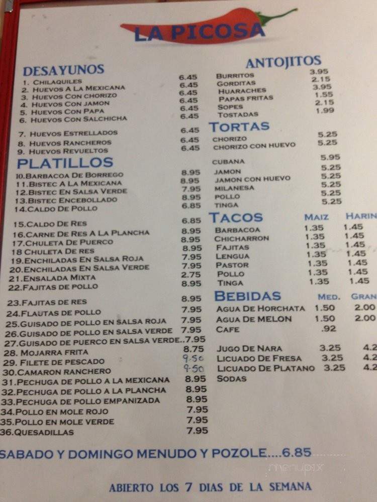 La Picosa - Dallas, TX menu_pic