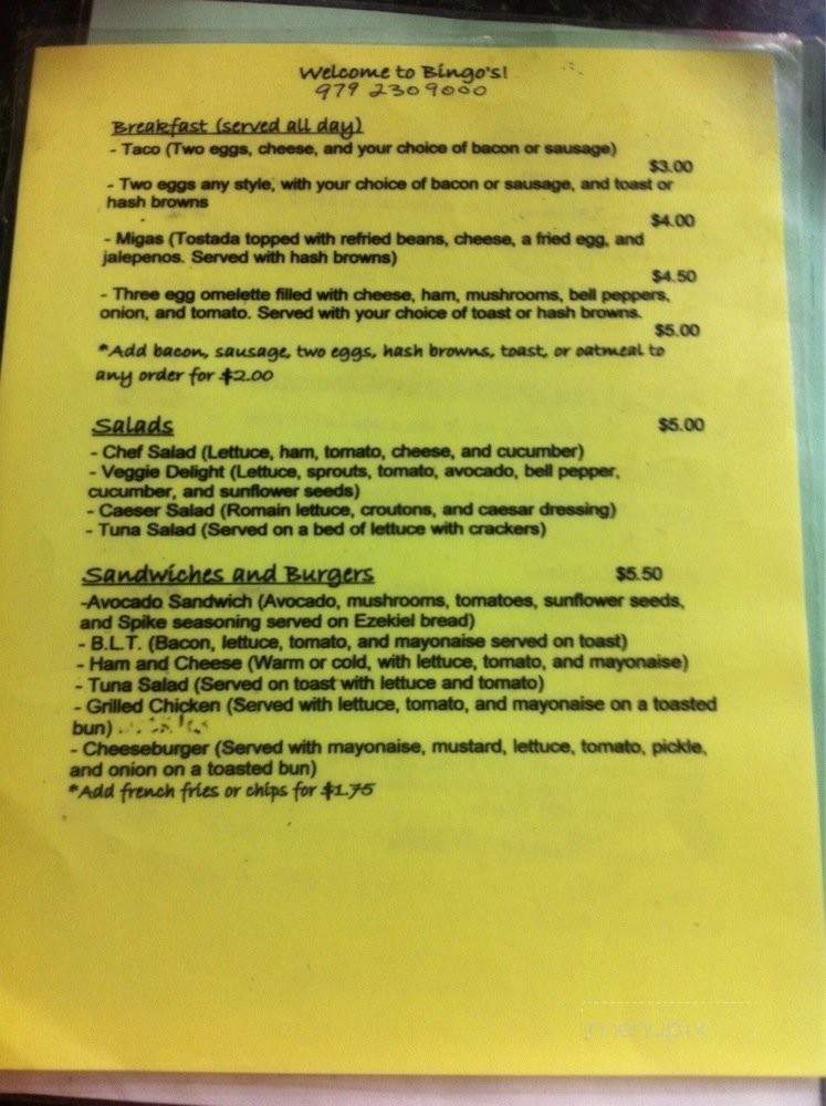 Bingo Surf Shop And Restaurant - Freeport, TX menu_pic