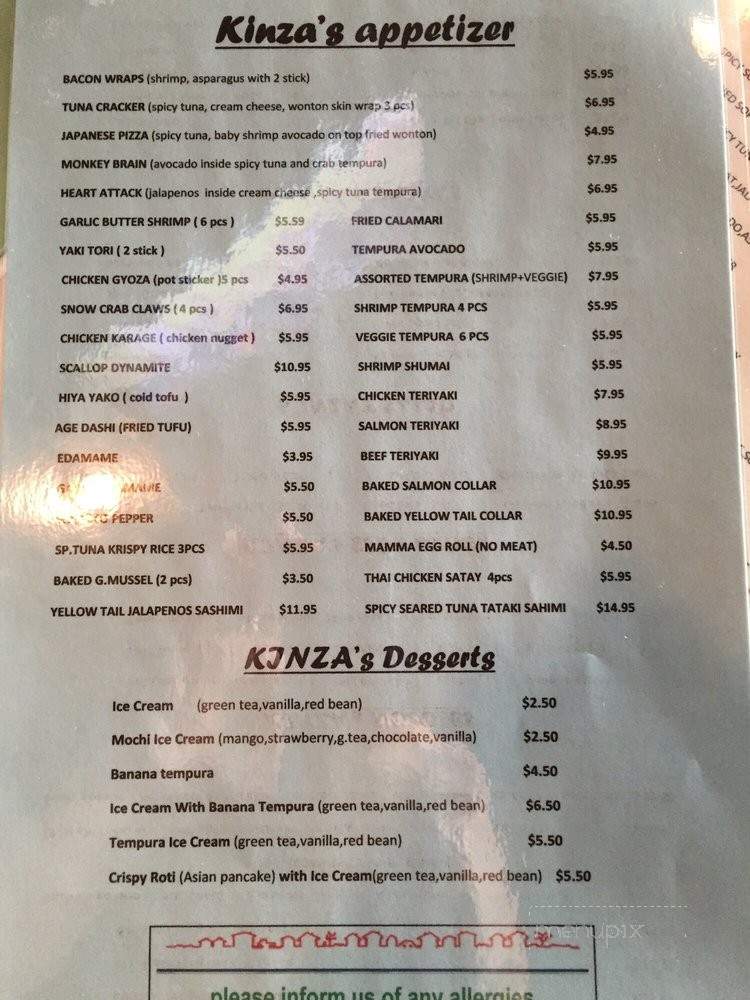 Kinza Sushi Japanese Restaurant - Los Angeles, CA menu_pic