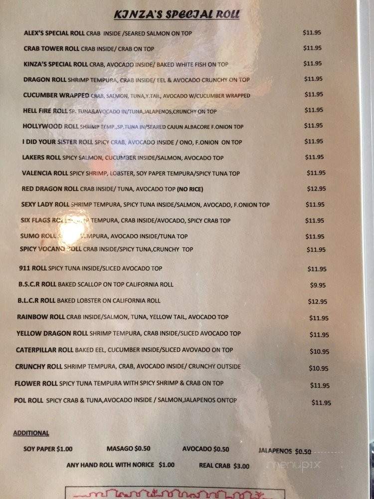 Kinza Sushi Japanese Restaurant - Los Angeles, CA menu_pic