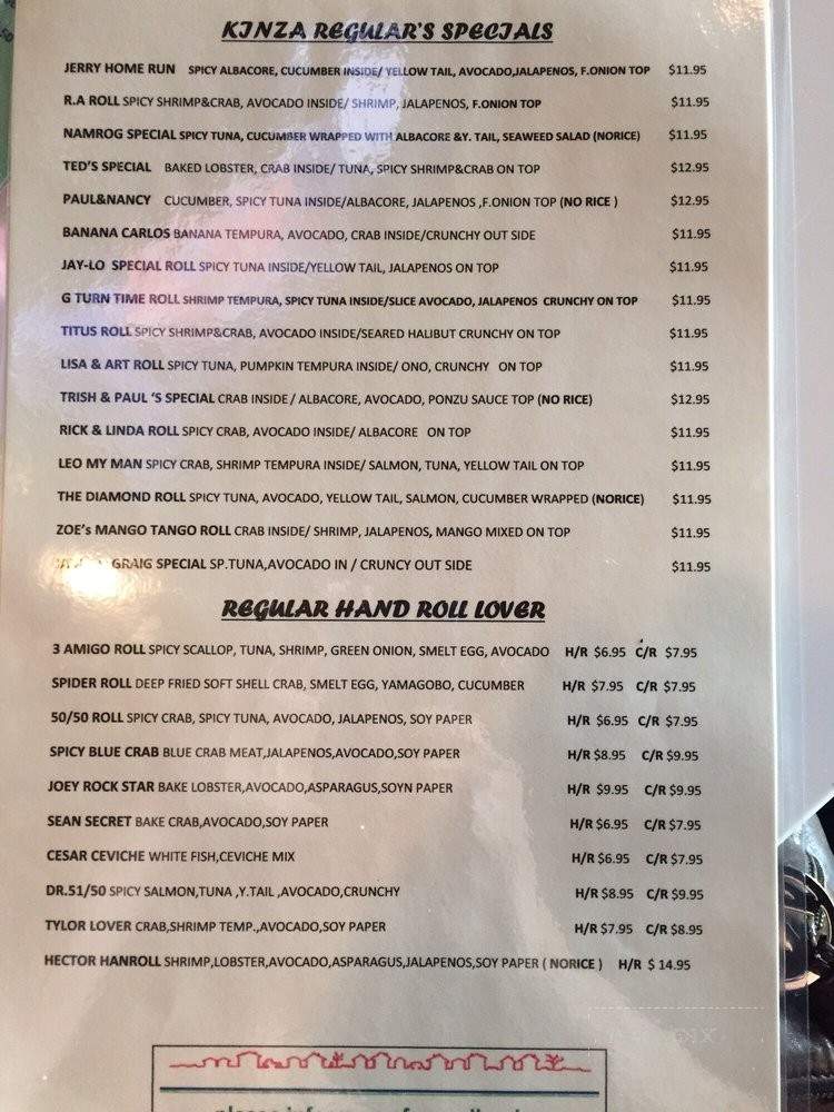 Kinza Sushi Japanese Restaurant - Los Angeles, CA menu_pic