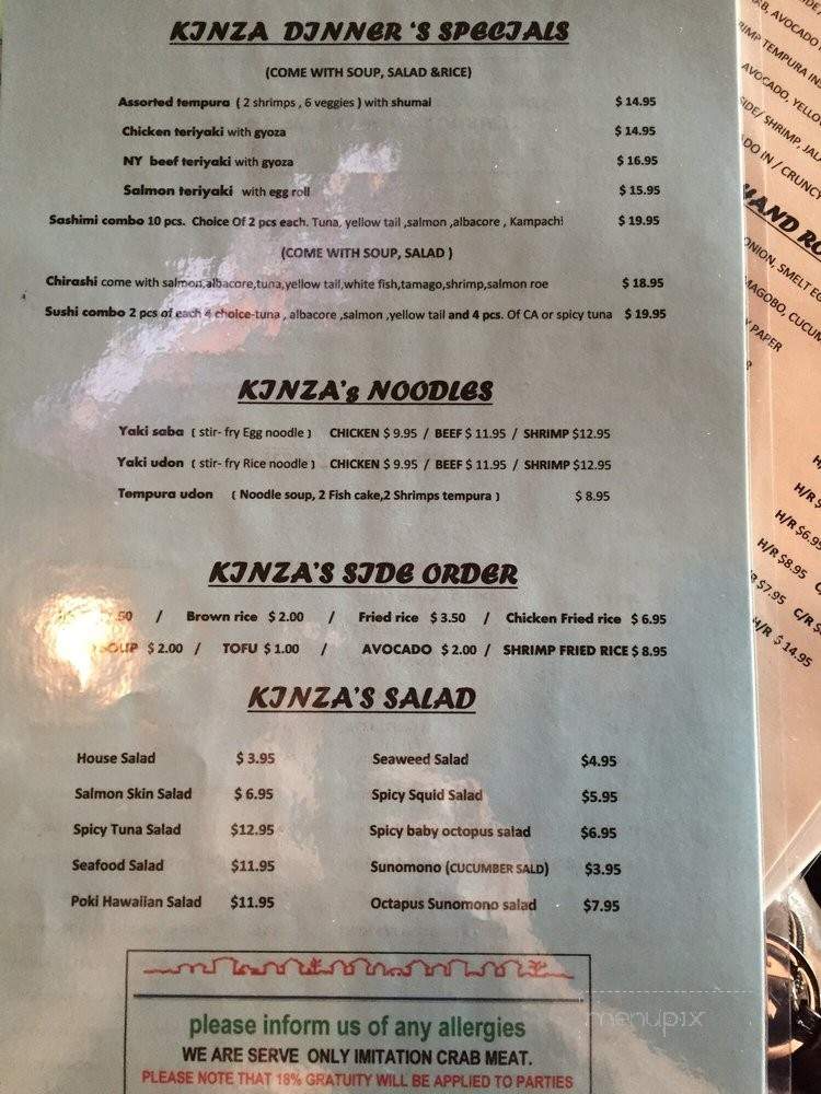Kinza Sushi Japanese Restaurant - Los Angeles, CA menu_pic