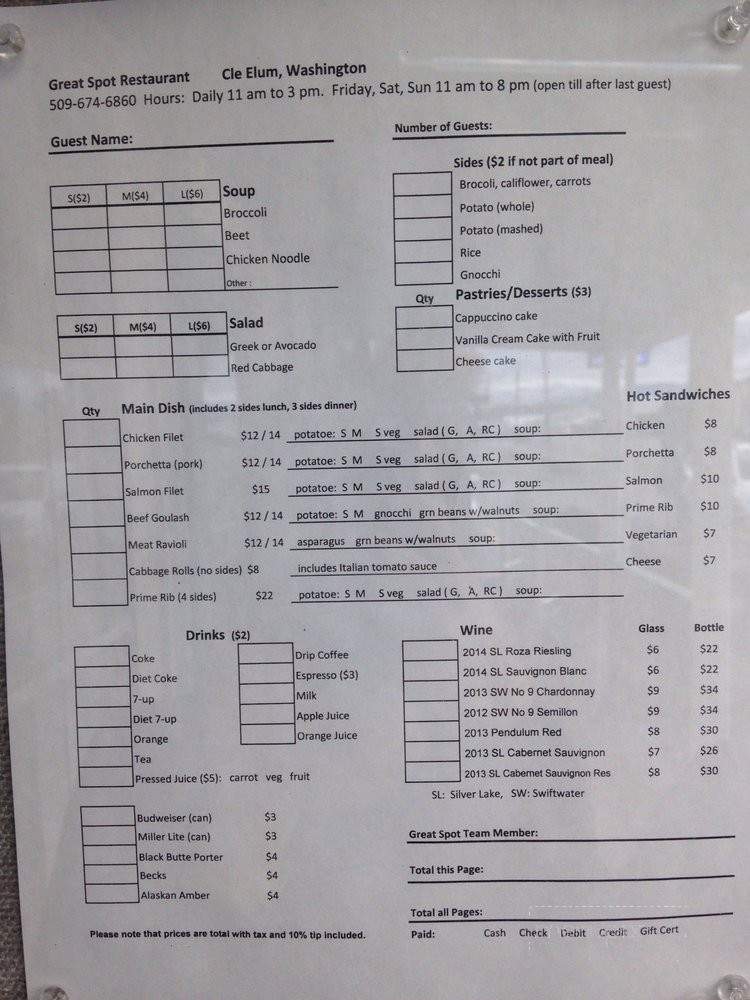Great Spot - Cle Elum, WA menu_pic