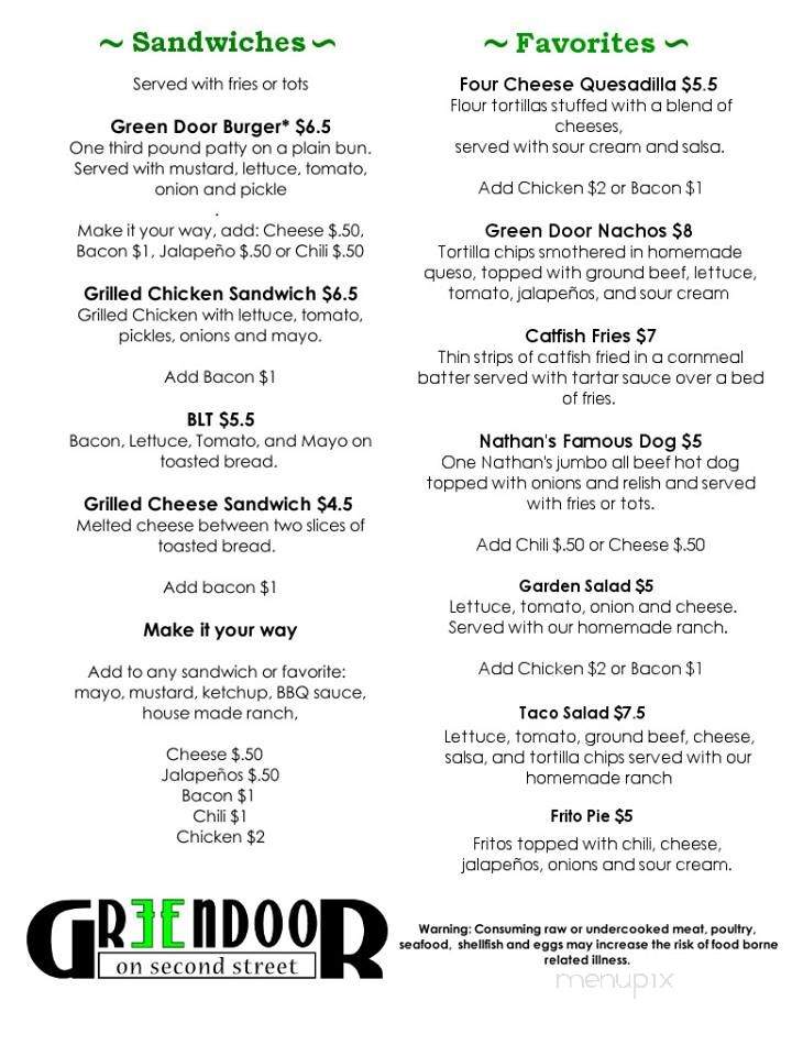 Online Menu Of Green Door On Second Temple Tx