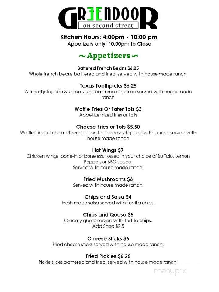 Online Menu Of Green Door On Second Temple Tx