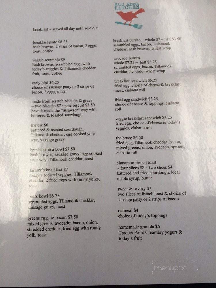Mill Creek Kitchen - Wolcottville, IN menu_pic