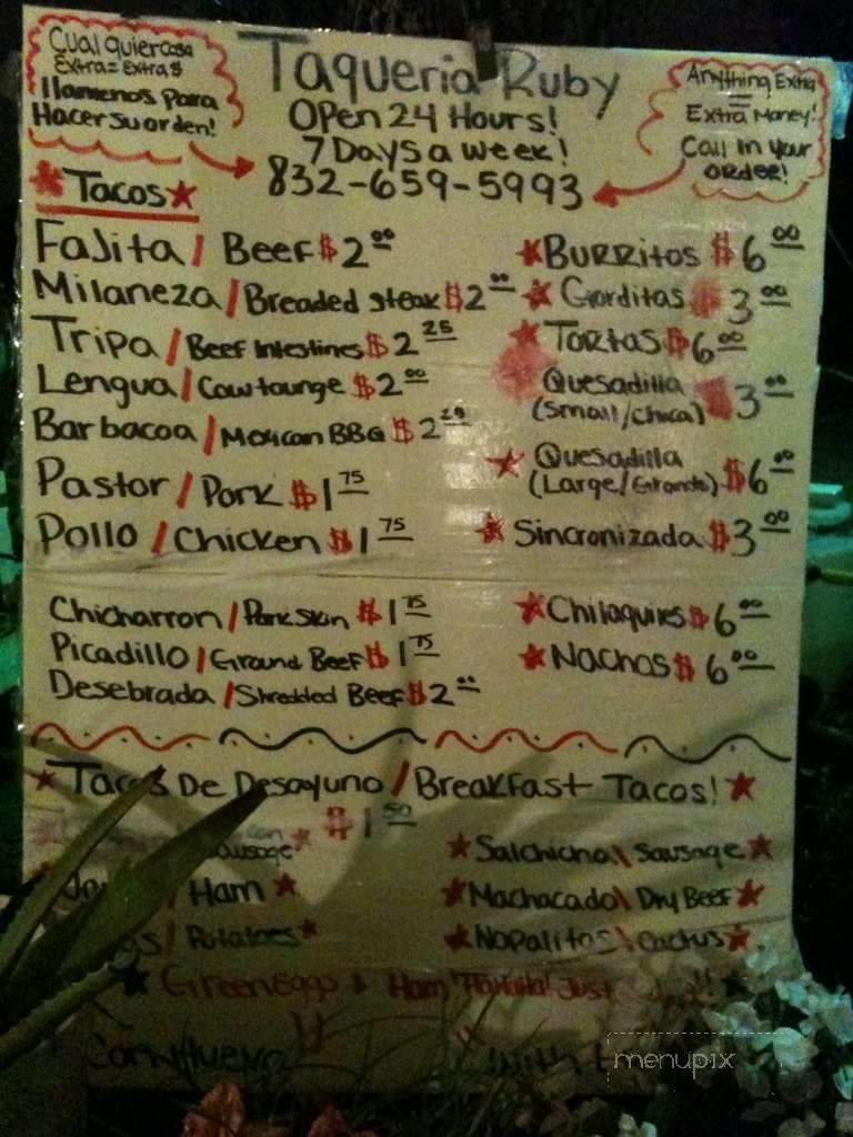 Ruby's Taqueria - Houston, TX menu_pic