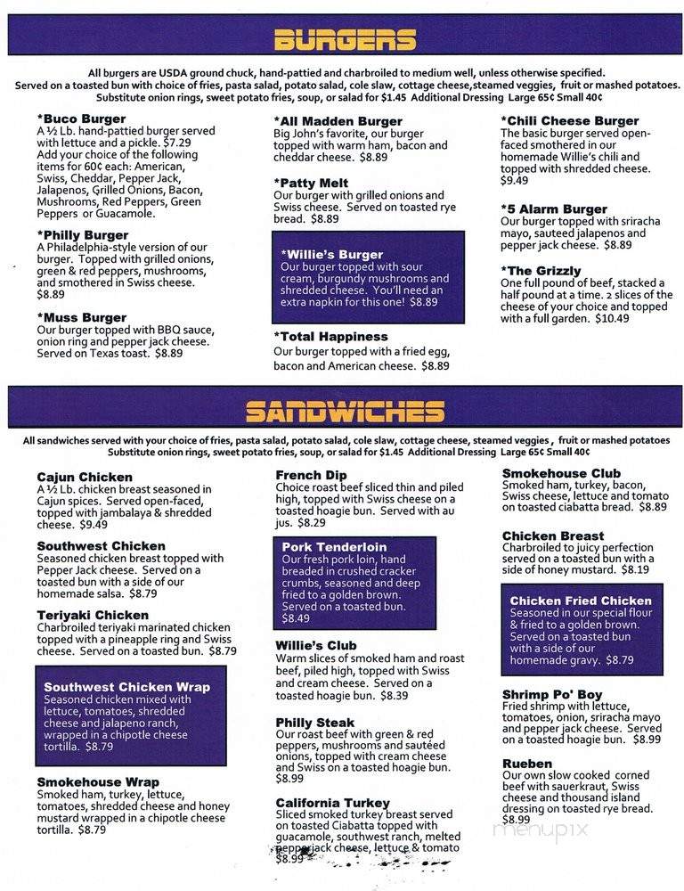 Menu of Willies in El Dorado, KS 67042
