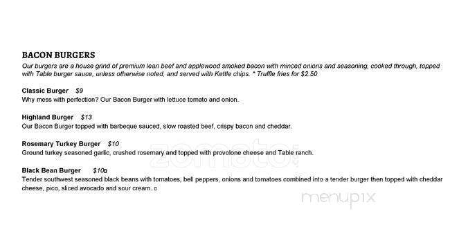 Highland Table - Shreveport, LA menu_pic