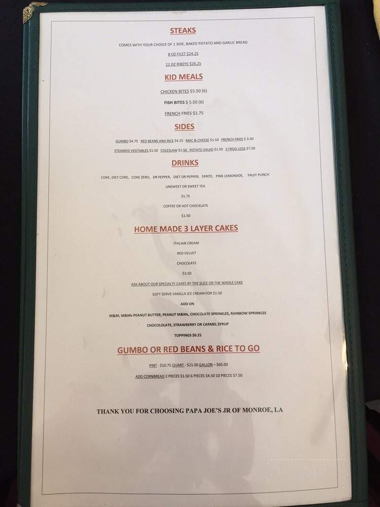 Papa Joe Jr's - Monroe, LA menu_pic