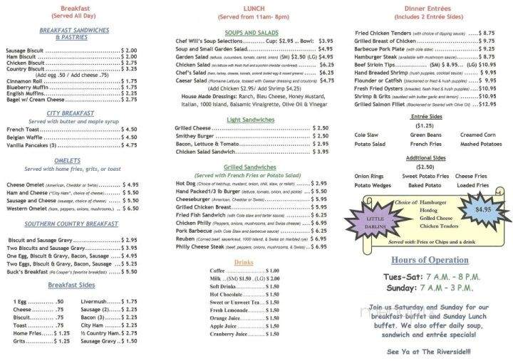 The Riverside Restaurant At Brownwood - Todd, NC menu_pic