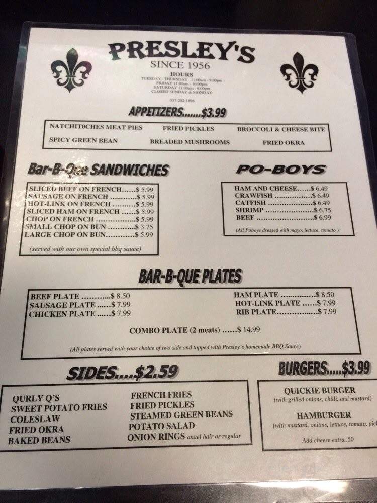 Presley's - DeRidder, LA menu_pic