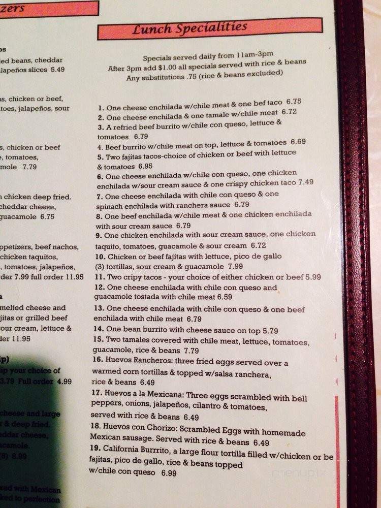 Plaza Mexico - Springfield, MO menu_pic