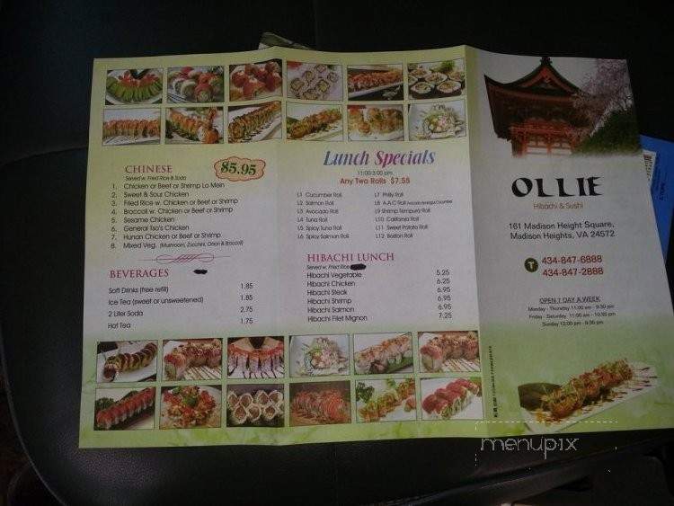 Ollie Hibachi & Sushi - Madison Heights, VA menu_pic