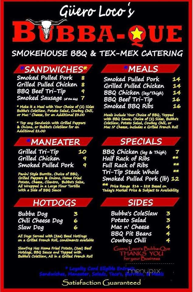 Guero Loco's Bubba-Que - Tucson, AZ menu_pic