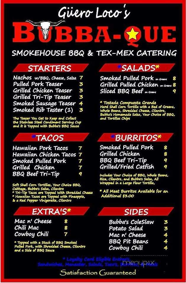 Guero Loco's Bubba-Que - Tucson, AZ menu_pic