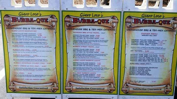 Guero Loco's Bubba-Que - Tucson, AZ menu_pic