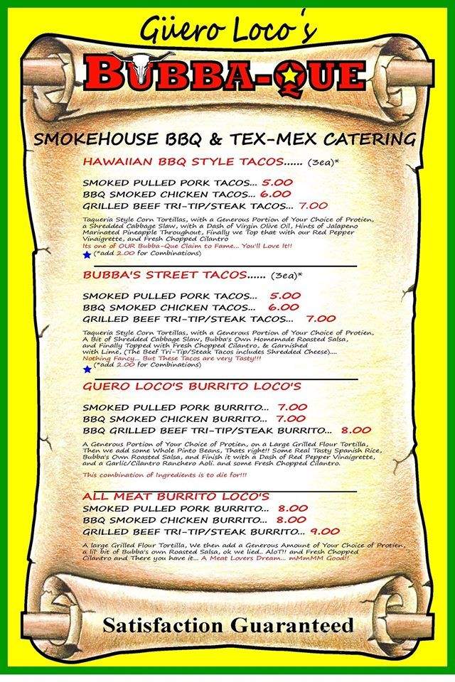 Guero Loco's Bubba-Que - Tucson, AZ menu_pic