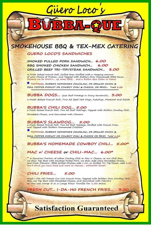 Guero Loco's Bubba-Que - Tucson, AZ menu_pic