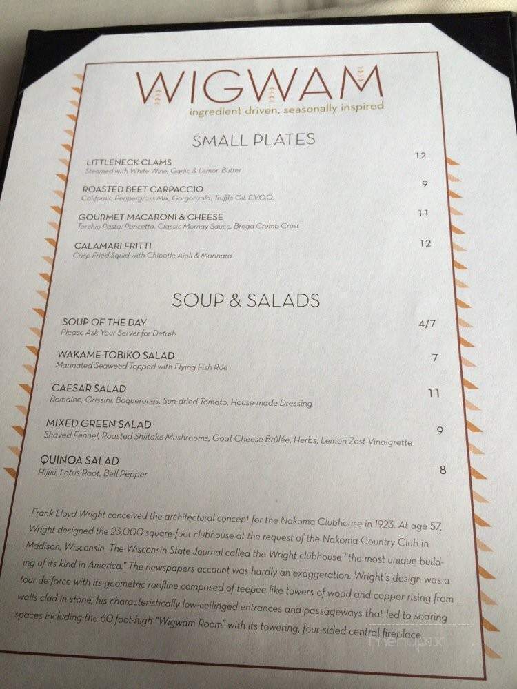 Wigwam Room - Clio, CA menu_pic